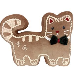 Pottery Barn Gingerbread Kitty Plus Cotton Velvet Fest Cat Shaped Accent Pillow